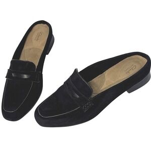 Clarks Black Suede Loafer Mules Womens 9 Comfort Slip On Preppy Old Money Career